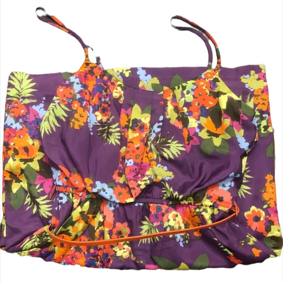 💐B.Smart 🌸Jr Dress 🌼SZ 5/6 Purple W/Orange Pink Yellow Flowers & Orange Belt - Picture 1 of 6